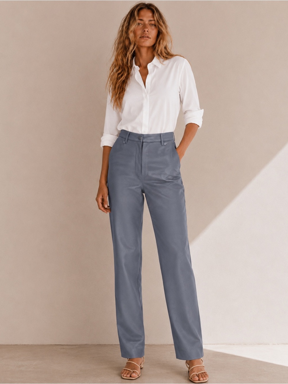 Aritzia Straight-Leg Pants in Slate Gray-Blue